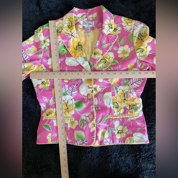 90s Bob Mackie Studio Pink Jacket Blazer Floral Stretch Cotton Easter Spring - Picture 6 of 6